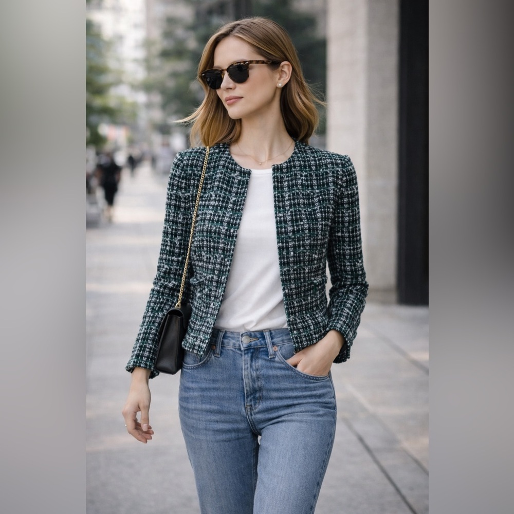 Hugo Boss Jalay Cropped Tweed Blazer size 0 NWOT